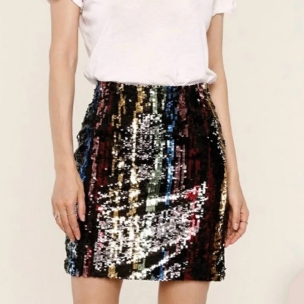 Heartloom Multicolor Rainbow Striped Vibrant Sequin Mini Skirt NEW